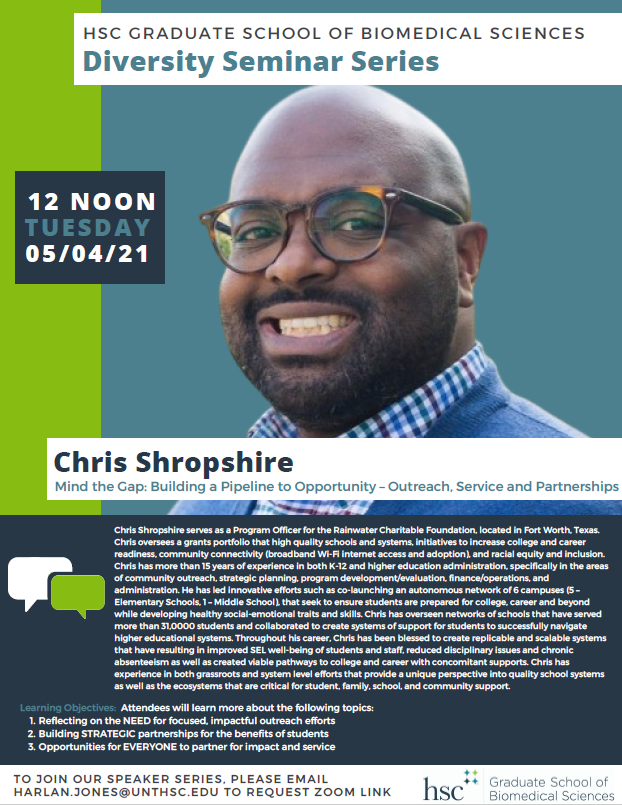 GSBS Diversity Seminar Series: May 4th - feat. Chris Shropshire ...