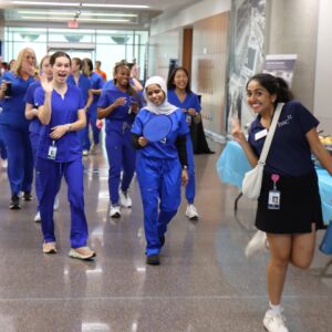 New Students on a campus tour at orientation.